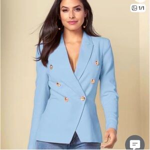 VENUS Light Blue Double-Breasted Blazer with Gold Buttons